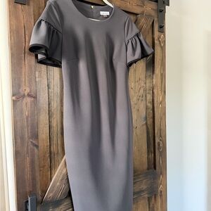 Calvin Klein Charcoal Midi Dress with Ruffle Sleeves